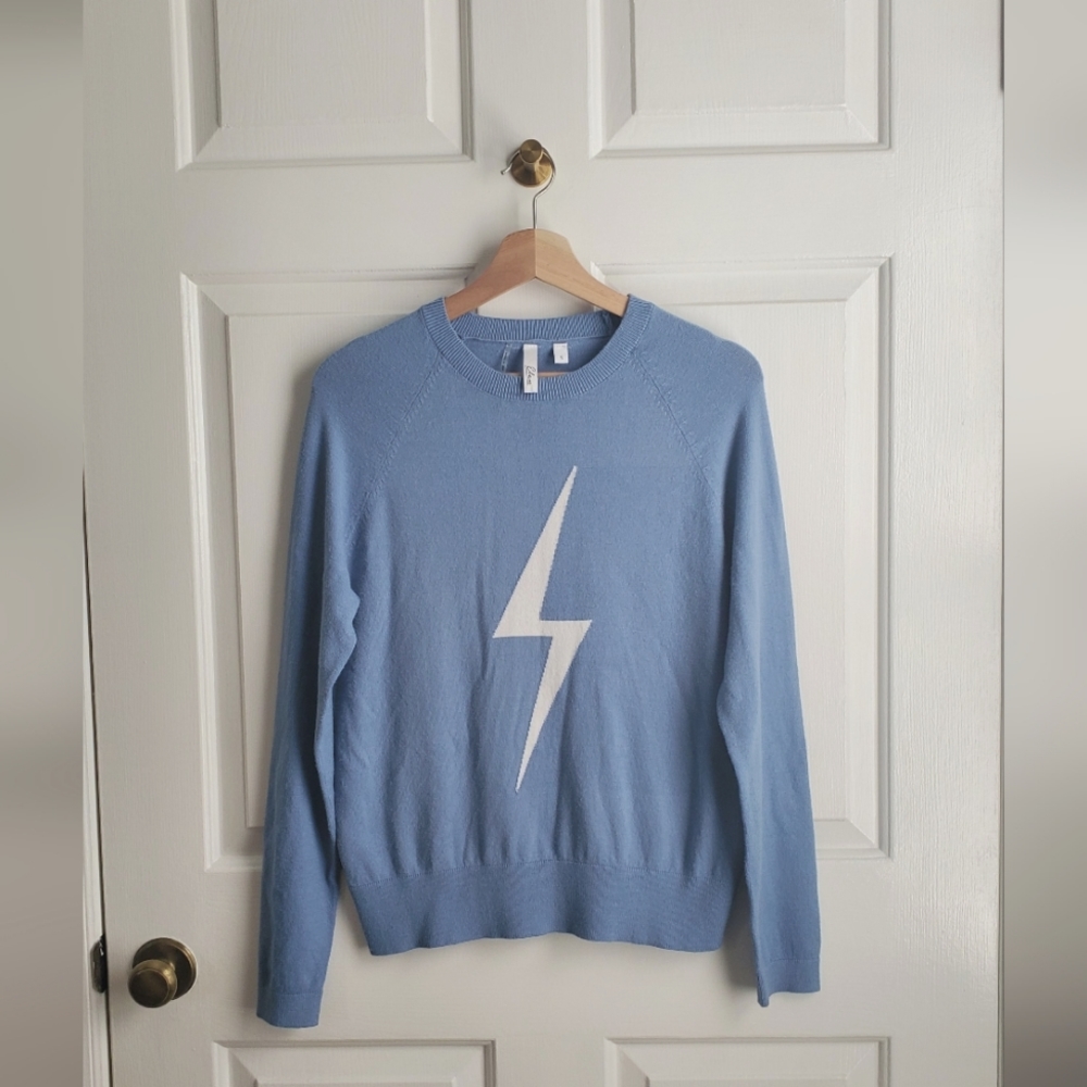 Elan Steel Blue Lightening Bolt Graphic Knit Lightweight Sweater Size Small